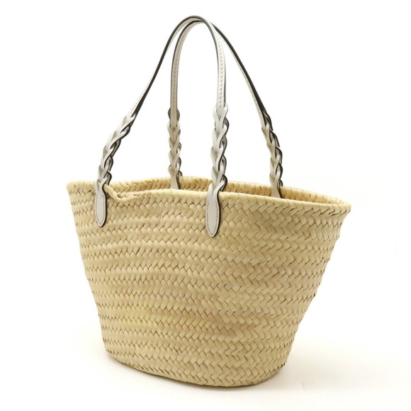 Prada Tote Straw Woven Palm Bag White Natural Leather - Picture 1 of 7